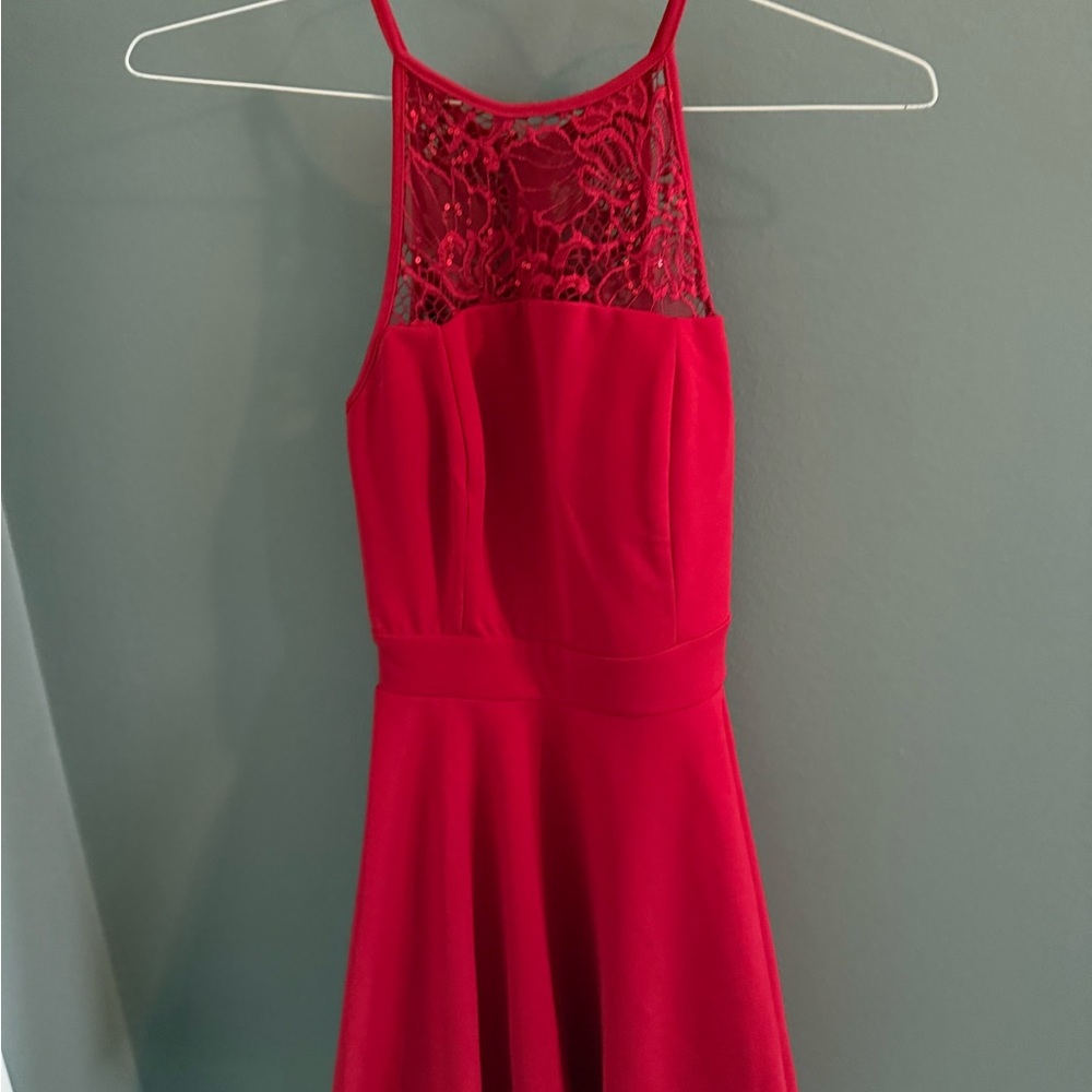 Emerald Sundae Red Lace Mini Dress